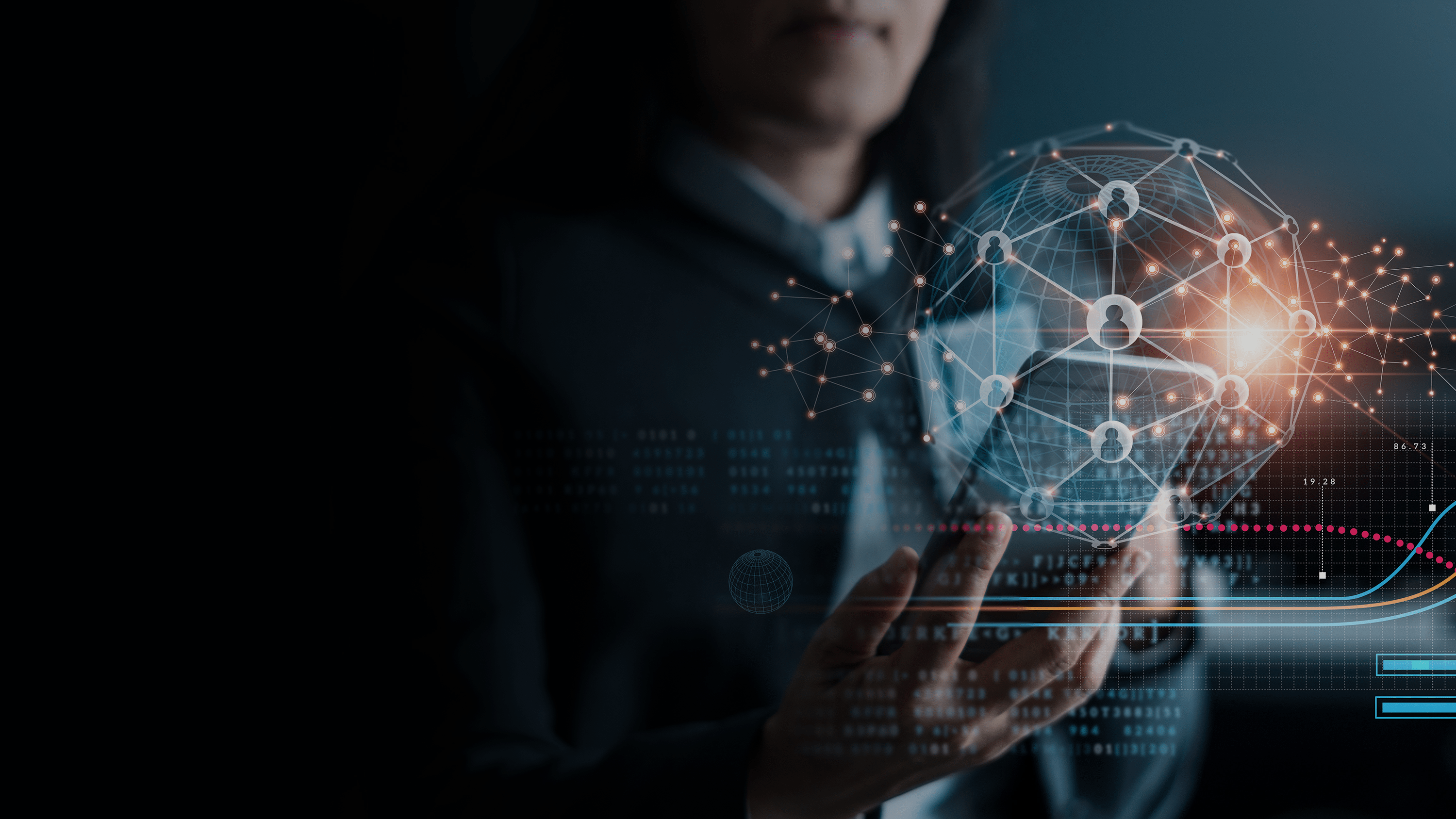 A man holding a glowing globe of the world.