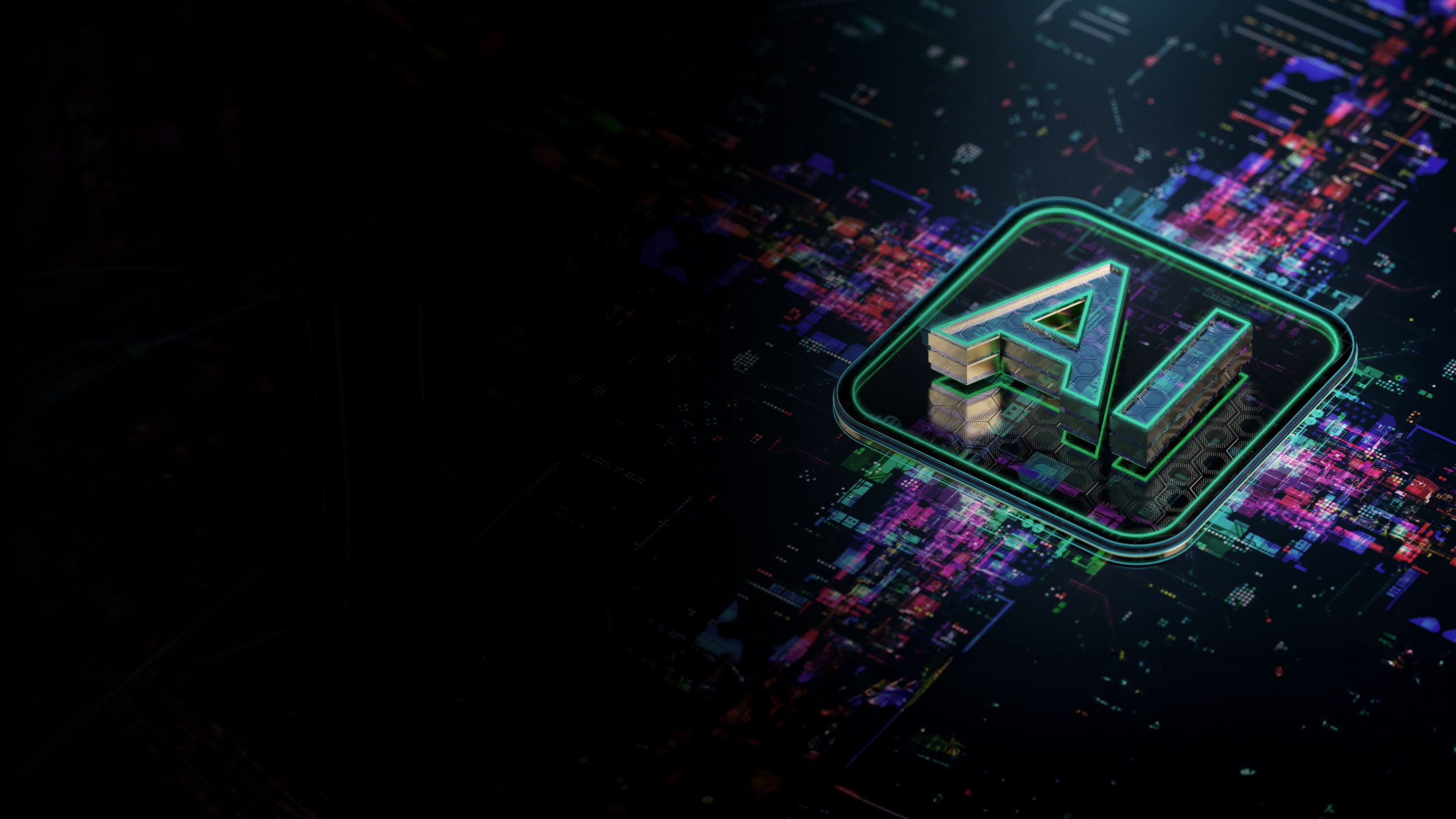 AI conceptual gradient image. AI on a microchip.