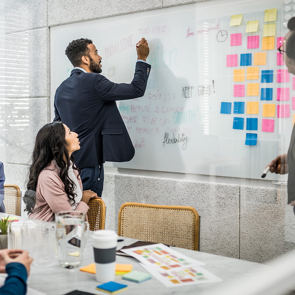 A team in a brainstorming meeting.