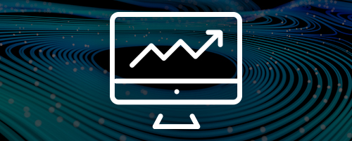 Icon of desktop with graph on screen on an abstract blue background.