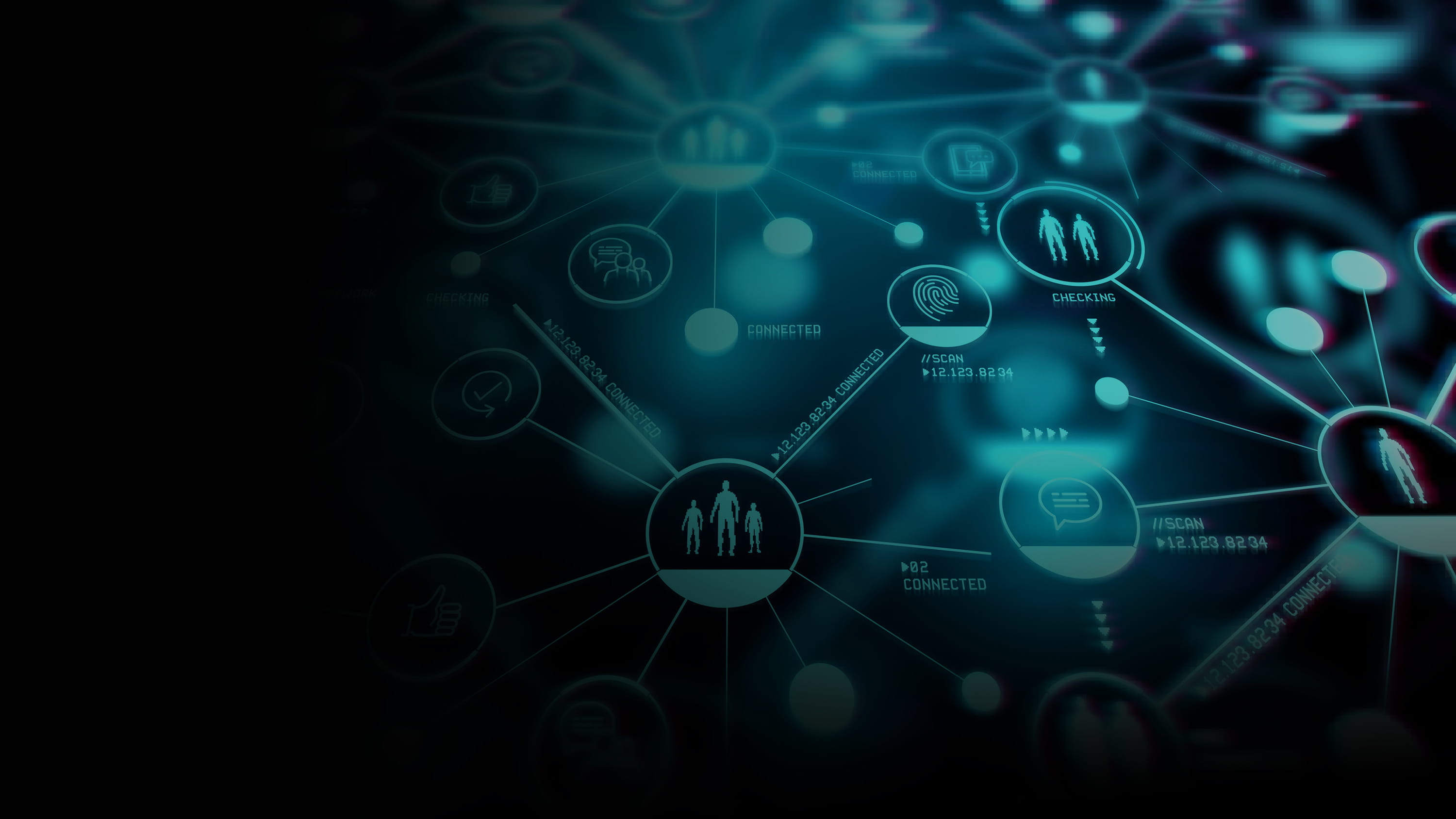 Connected glowing digital icons. Omnichannel marketing imagery. 