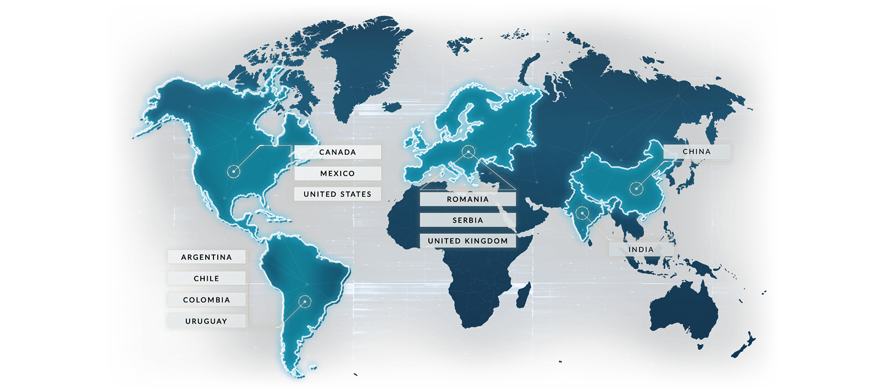 Global map highlighting the regions Perficient operates in.