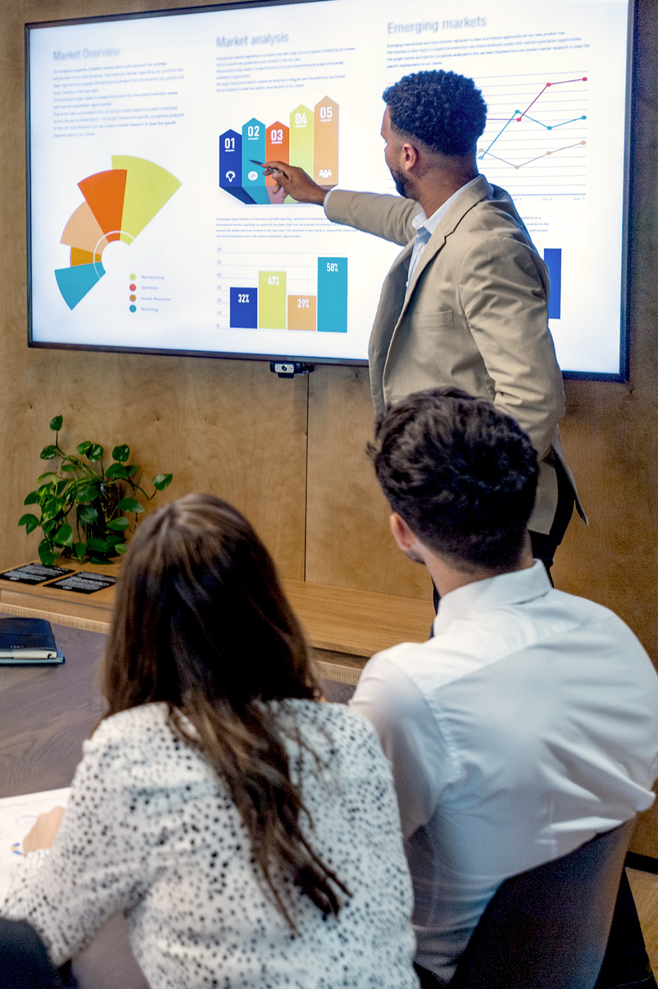 Some colleagues listening to a presentation about data and analytics.