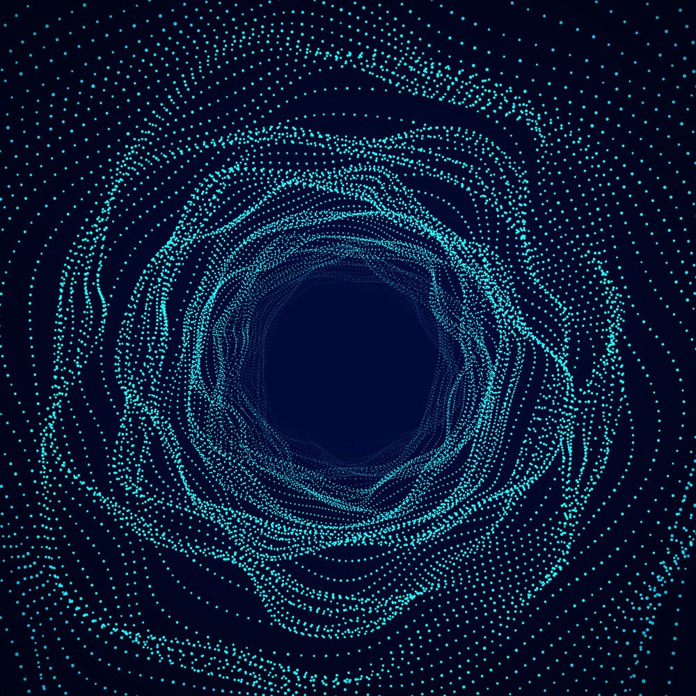 Glowing blue wavy circles made of datapoints.