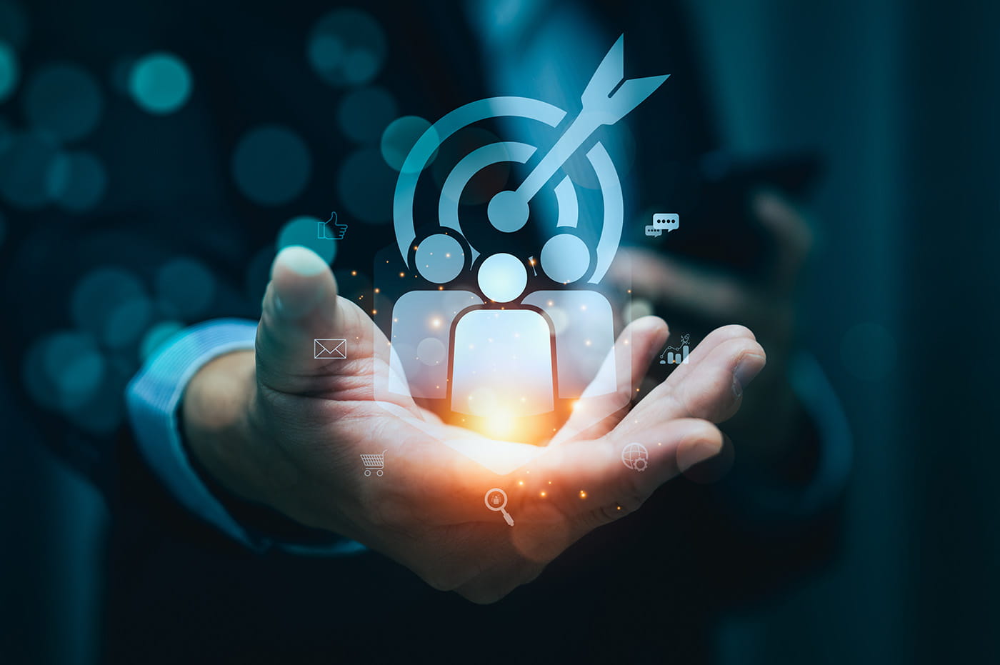 A hand holding a bullseye icon