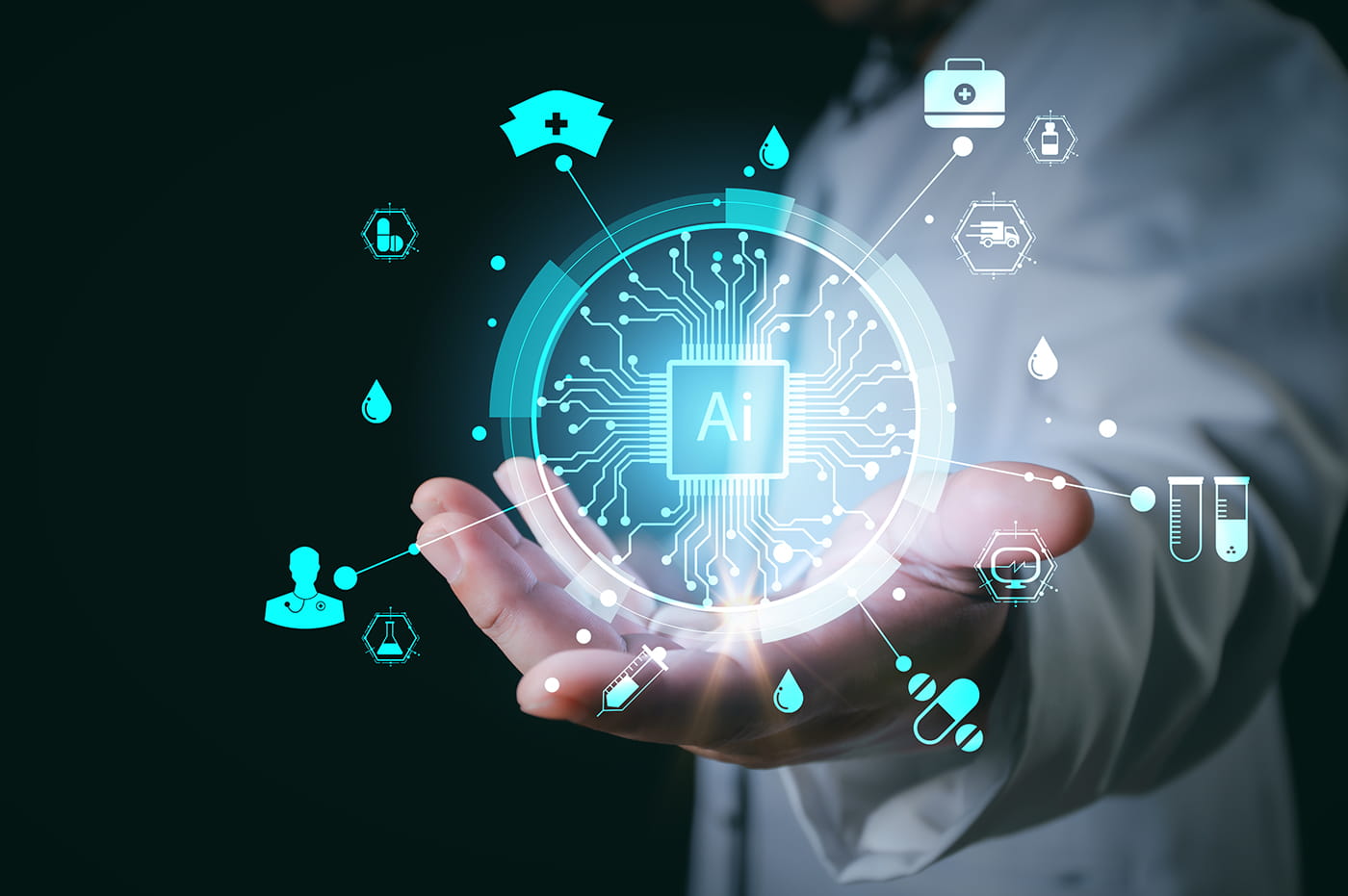 Hand holding glowing AI clock