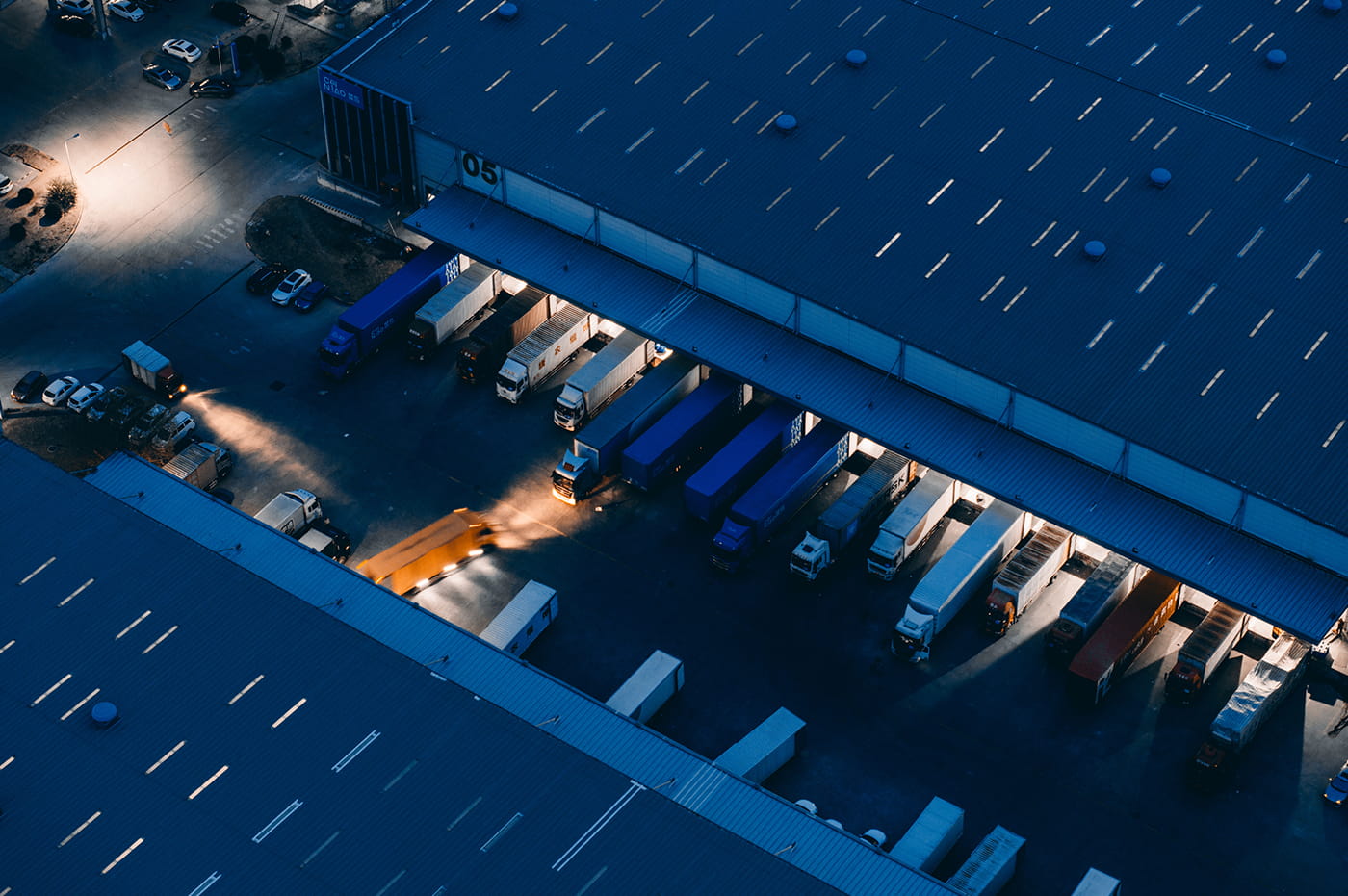 Trucks parked at a loading dock