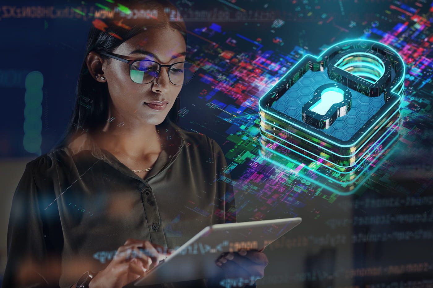 Woman using secure technology