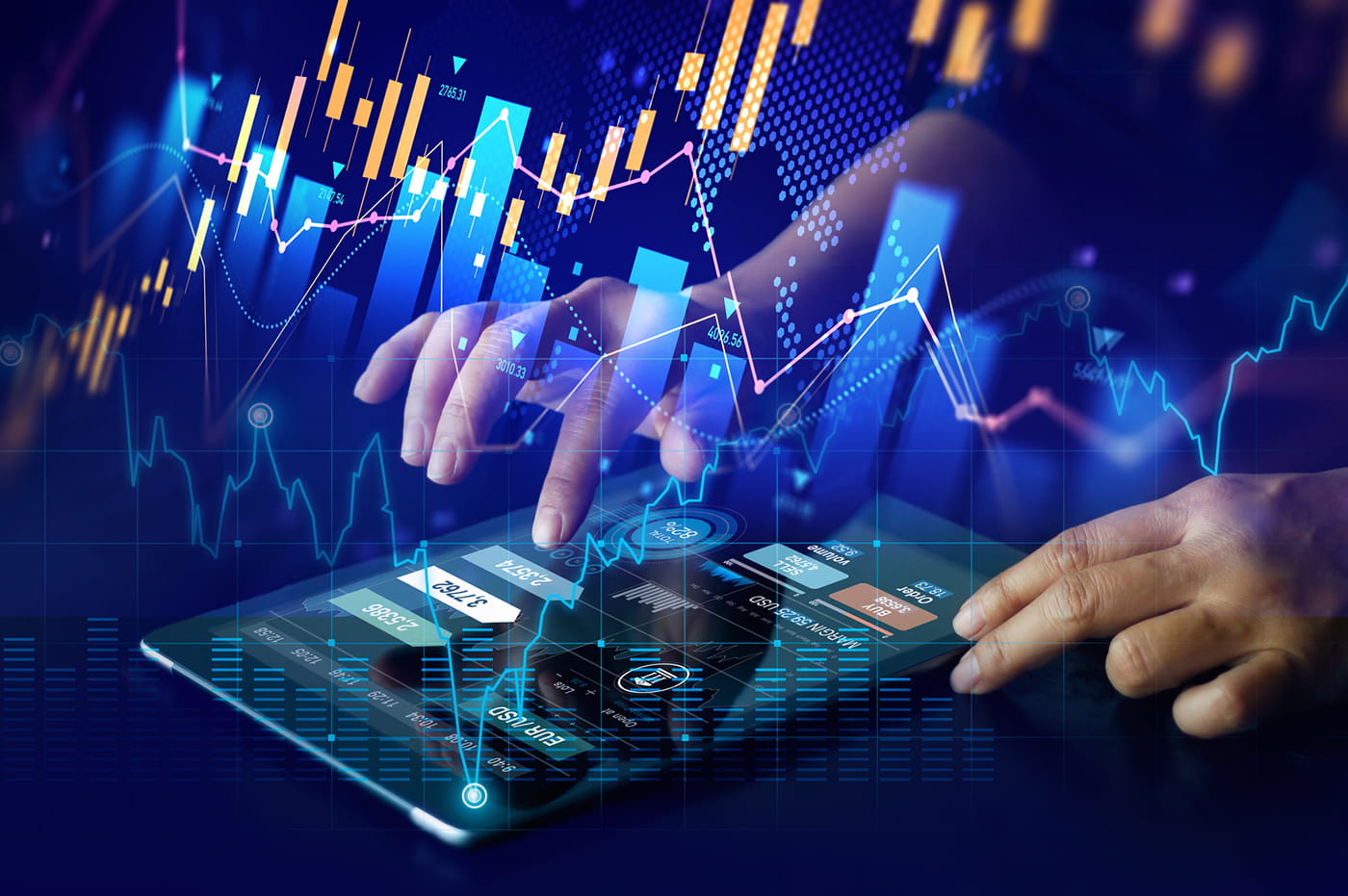 Using a smart tablet to look at data and analytics