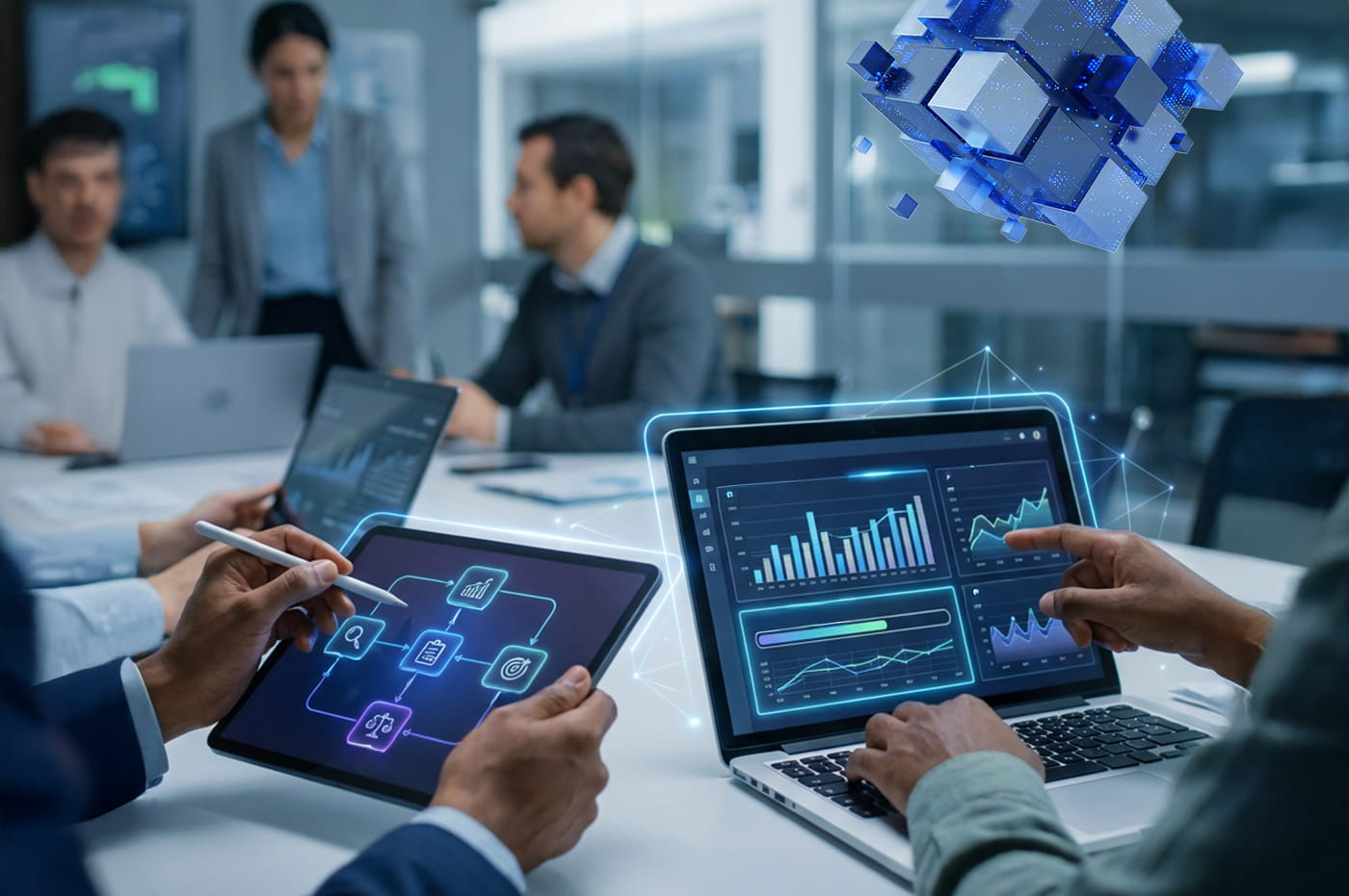 People reviewing data and analytics