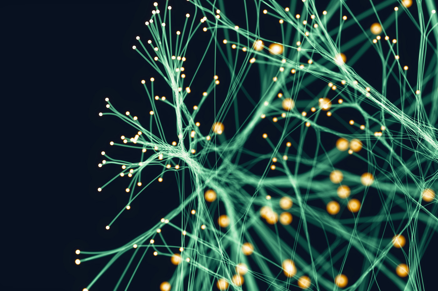 Green abstract neurons and data points.